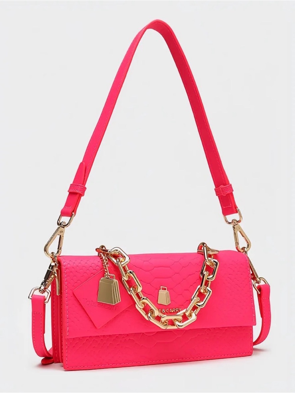 Tote & Carry Hot Pink Chain Accent Shoulder Bag